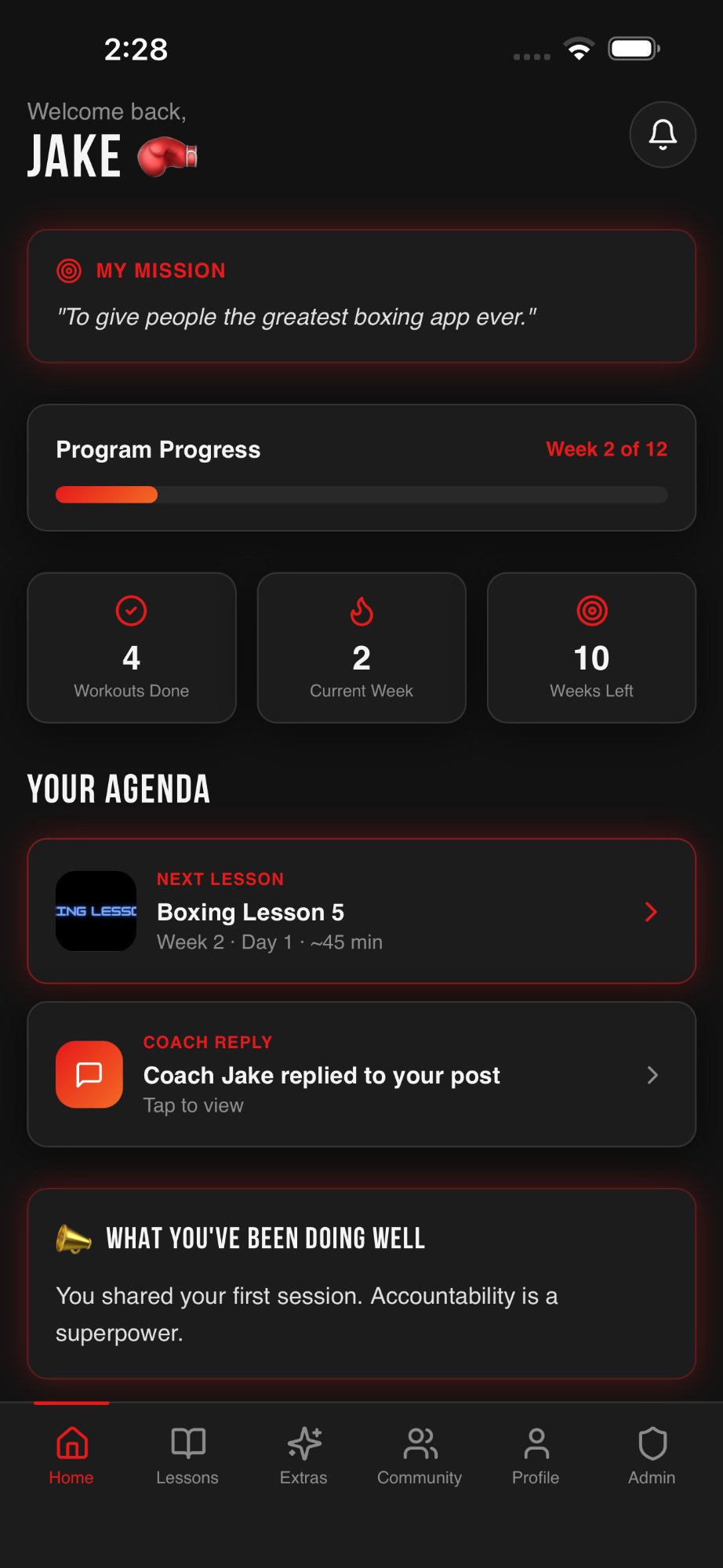 Boxer's Code home screen