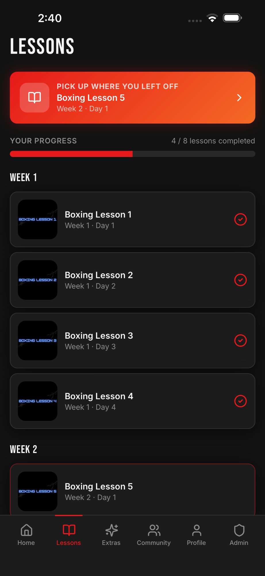 Boxer's Code lessons tab