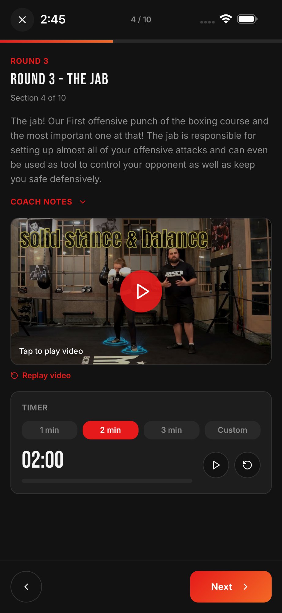 Boxer's Code round example with timer